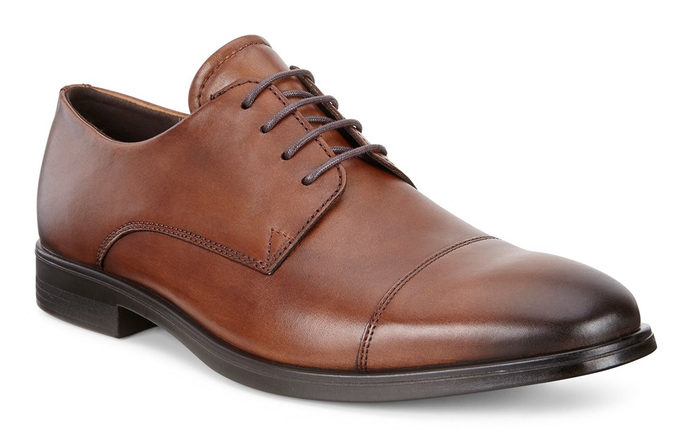 ECCO Mens Dress Shoes Brown - Melbourne Cap Toe Tie - JBI-672053